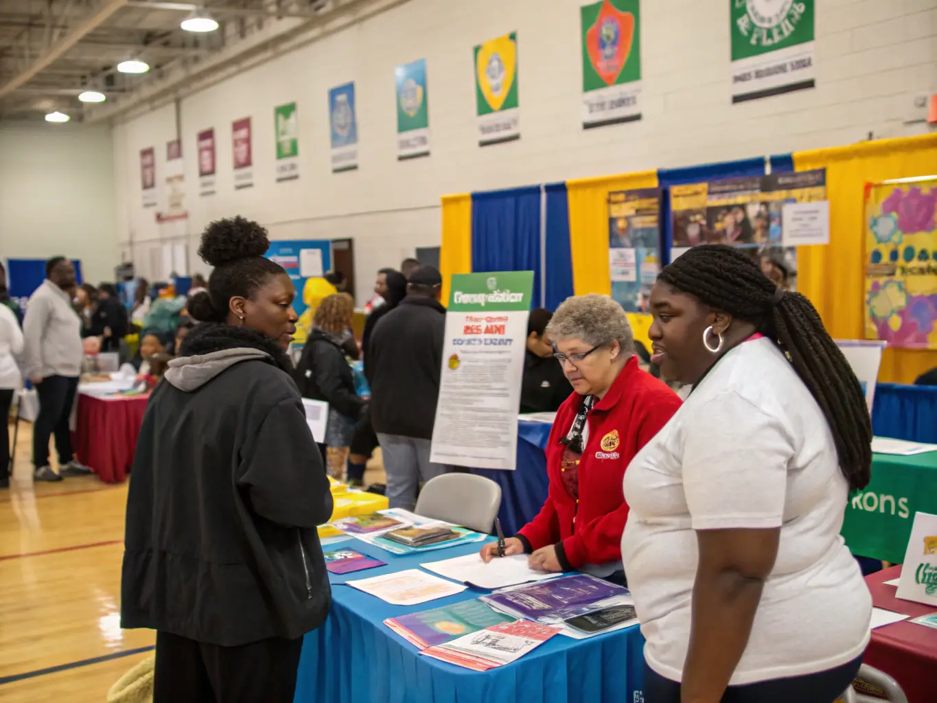 A photo of volunteers assisting at a community health fair organized by the committee, highlighting their dedication to public health.