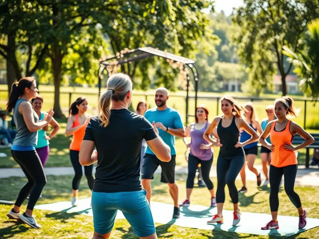 A dynamic image of a group of volunteers assisting at a local fitness workshop, highlighting the organization's commitment to promoting health and wellness within the community.