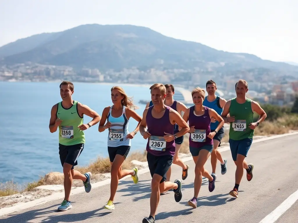 A vibrant image of participants running in the '3 Hours of Saint Florent' endurance race, showcasing the energy and community spirit of the event.
